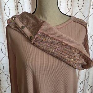BiBi Blush Long Sleeve Top with Sparkling Accents